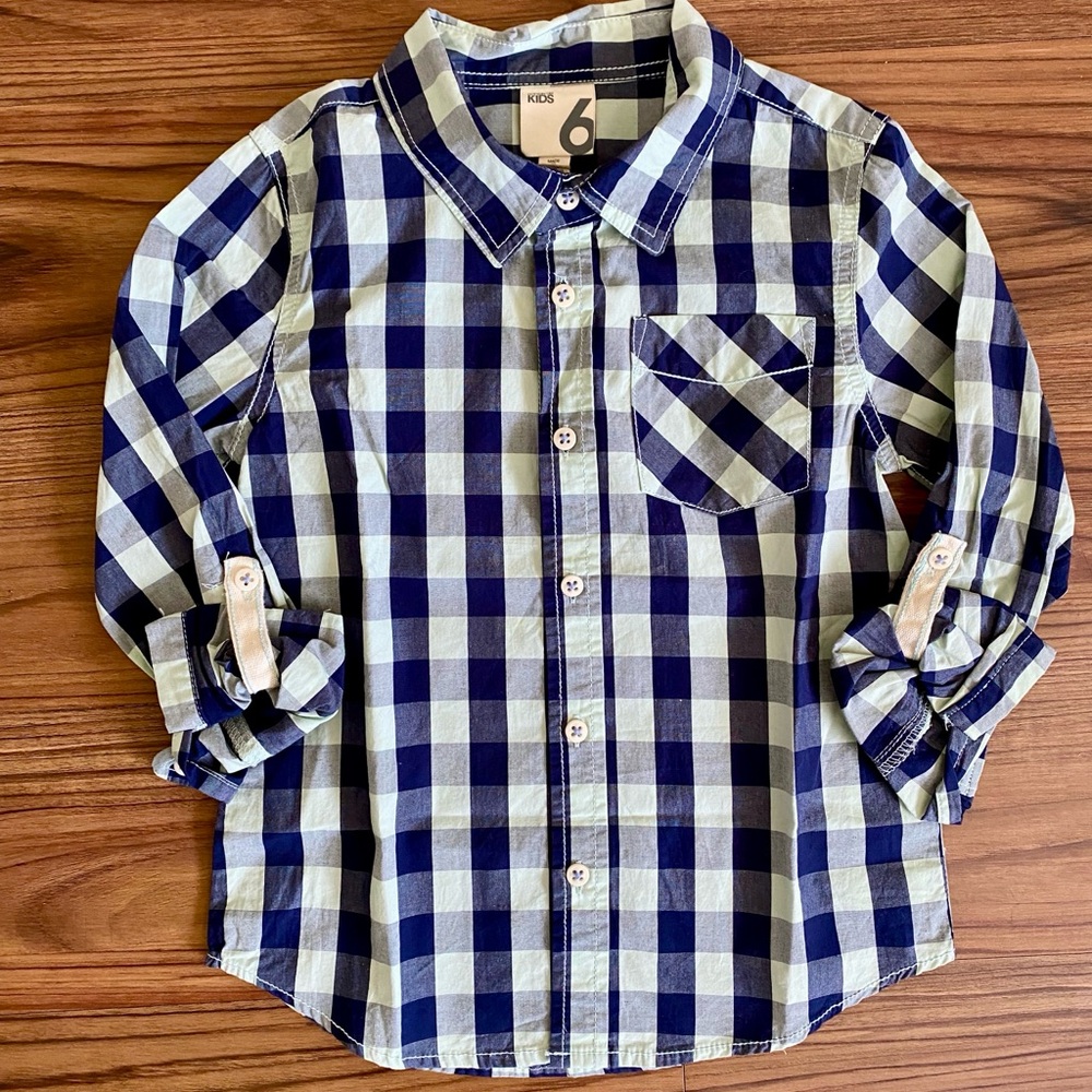 NWT Cotton On Kids Boys Plaid Long Sleeve Button Up Size 6 - Picture 8 of 13